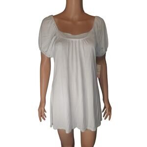 Derek Heart White Mini Dress Puff Sleeve Off Shoulder Square Neck L NWT